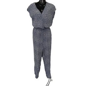 Mahina‎ blue white cross front short sleeve jumpsuit  Size: Small